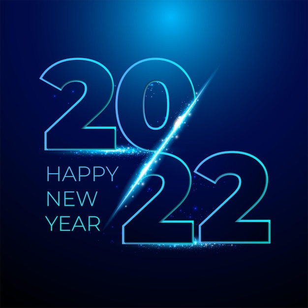 Shiny neon blue 2022 happy new year background