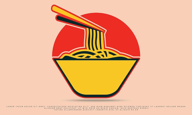 Shiny orange bowl with noodles logo illustration, noodle bowl with chopstick cartoon vector icon