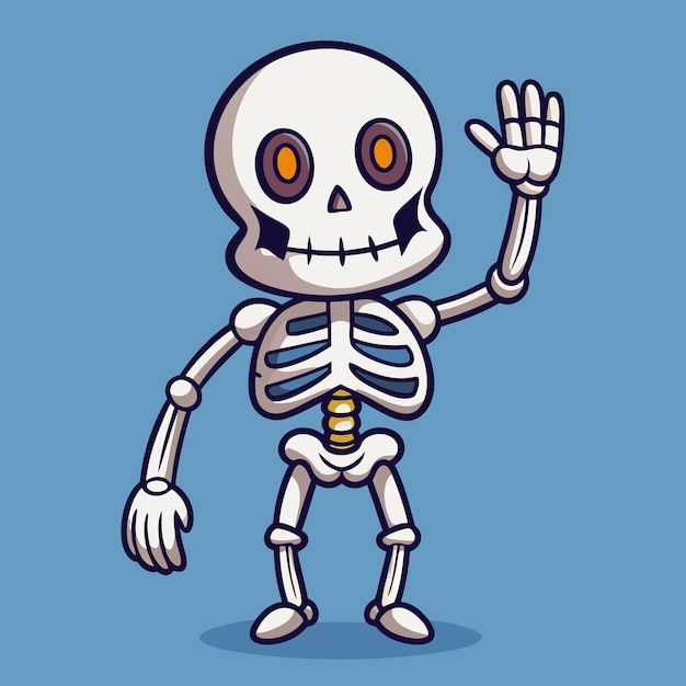 Shiny Skeleton Waving Cute Cartoon Vector Art