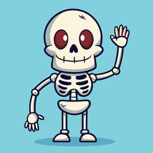 Vector shiny skeleton waving hand cute vector illustration