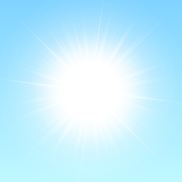 Shiny sun isolated on blue background. illustration.