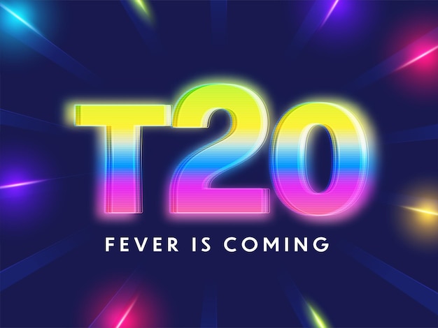 Shiny T20 Fever Is Coming Text On Light Rays Blue Background for Upcoming Cricket Championship