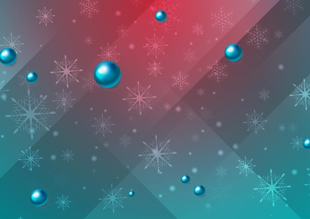 Vector shiny xmas abstract background with snowflakes and balls