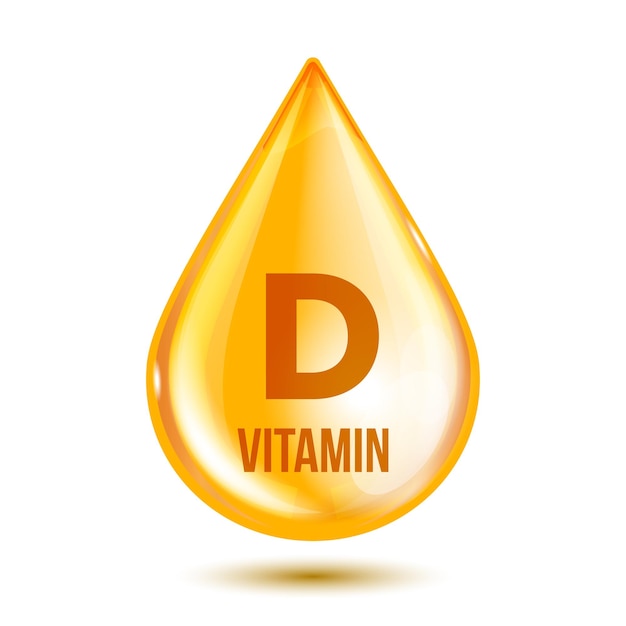 Shiny yellow drop Healthy medicine pill with letter vitamin D symbol