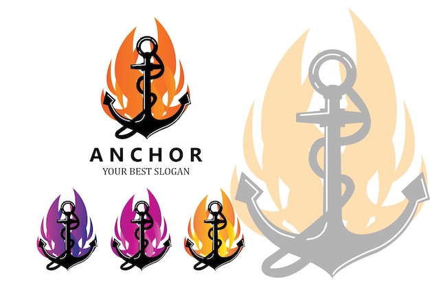 Ship anchor logo icon vector port retro design illustration