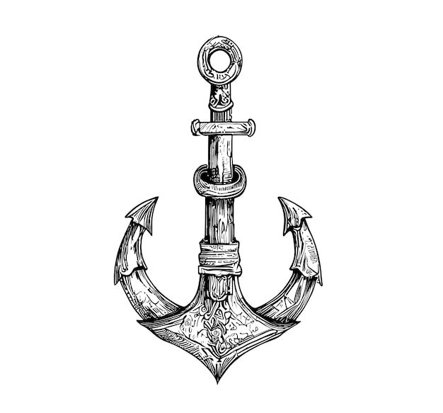 Ship anchor sketch hand drawn in doodle style .Vector illustration.