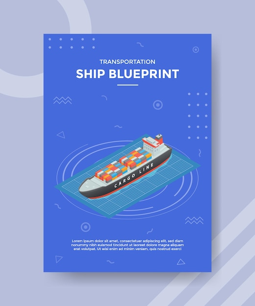 Ship blueprint concept for template banner and flyer with isometric style