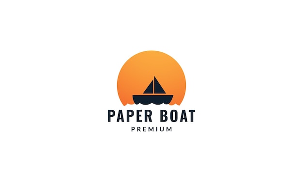 Ship or boat with sunset circle logo design