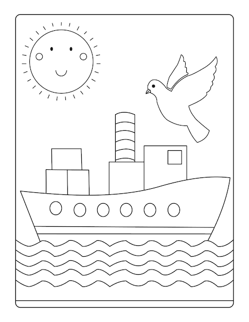 Ship coloring pages print ready vector