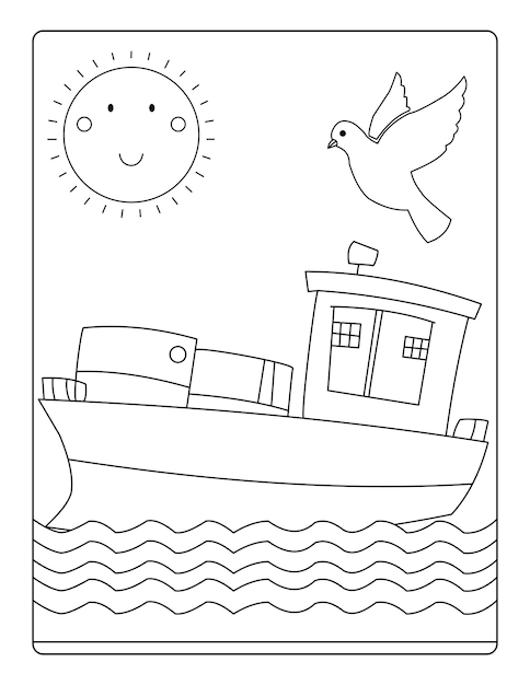 ship coloring pages with attractive background designs