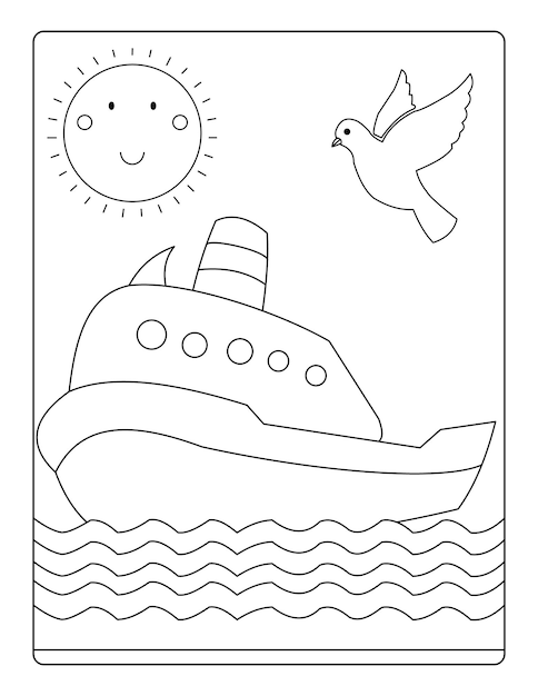 ship coloring pages with attractive background designs