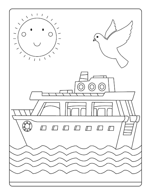 Ship hand drawing coloring pages for coloring vector print ready