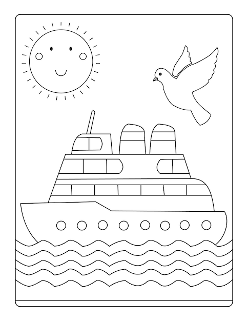 Ship hand drawing coloring pages for coloring vector print ready