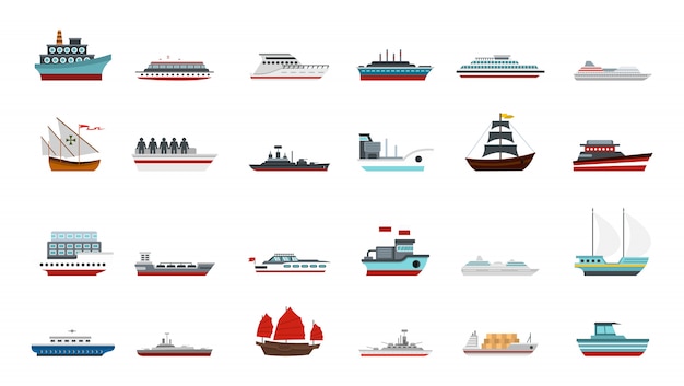 Ship icon set. Flat set of ship vector icons collection isolated