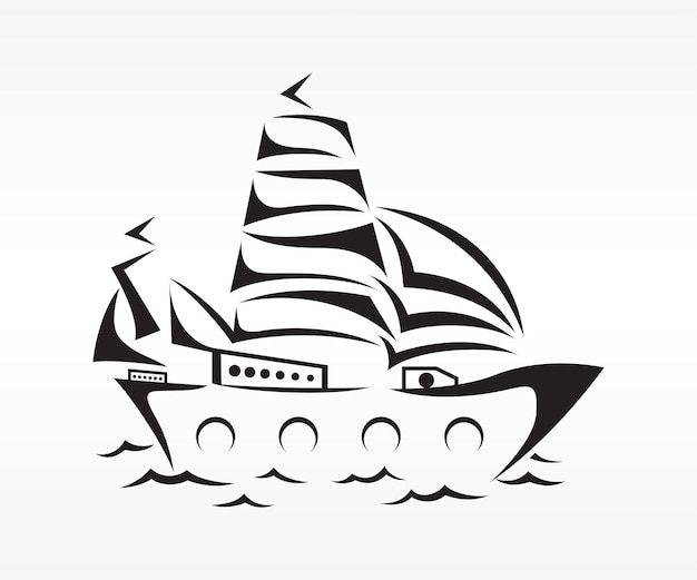 Ship Pirate Black template logo illustration design template isolated horizontal white background