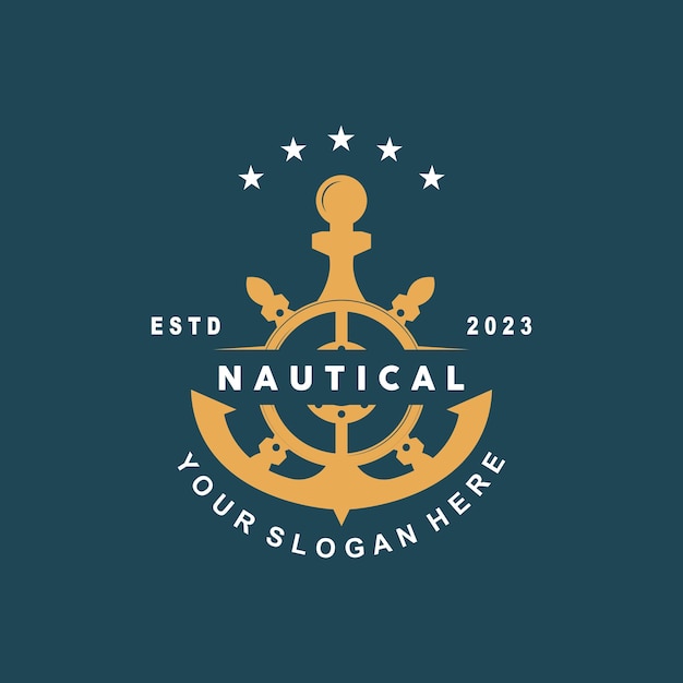 Ship Rudder Logo Elegant Nautical Maritime Vector Simple Minimalist Design Ocean Sailing Ship