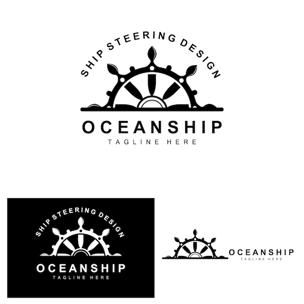 Ship Steering Logo Ocean Icons Ship Steering Vector With Ocean Waves Sailboat Anchor And Rope Company Brand Sailing Design