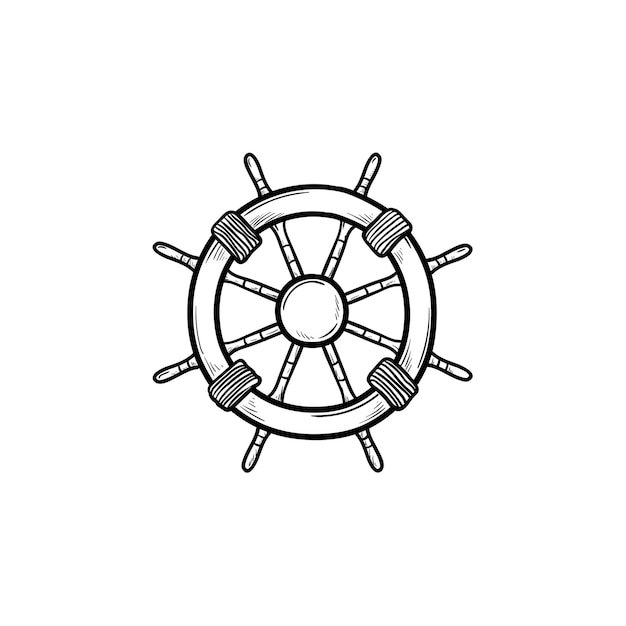 Vector ship steering wheel hand drawn outline doodle icon. navigation, helm and rudder, nautical equipment concept