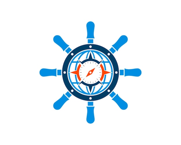 Ship steering wheel with world and compass inside