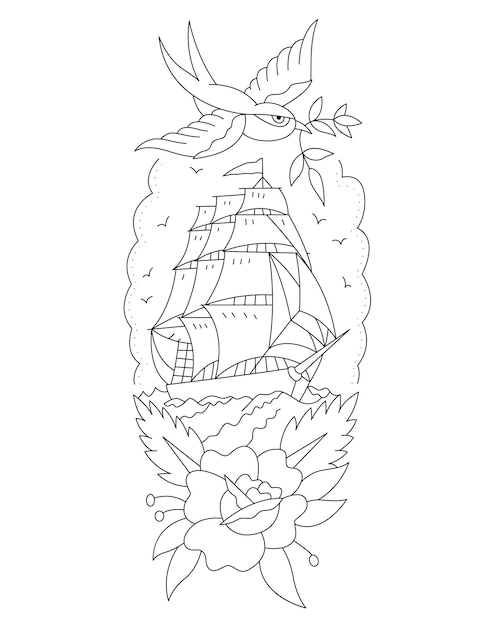 Ship Tattoo coloring pages