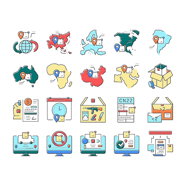 Shipment tracking international icons set vector