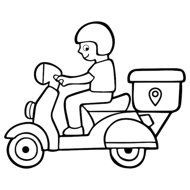 Shipping fast delivery man riding motorcycle icon symbol, Coloring Page Vector illustration