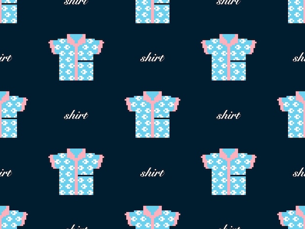 Shirt cartoon character seamless pattern on blue background Pixel style