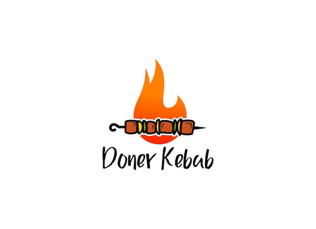 Vector shish kebab logo design meat skewer with vegetable vector design grilled meat skewers logotype