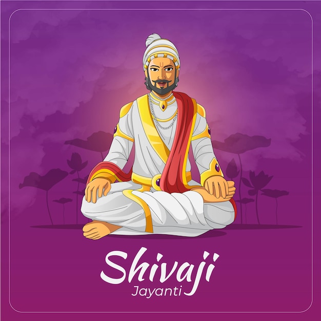 Shivaji Jayanti Celebration vector Greetings Card in meditating pose