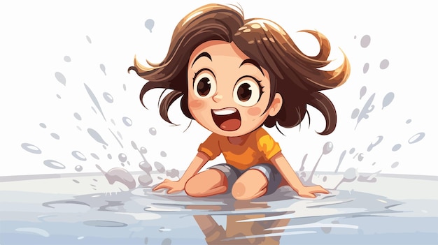 Shocked Cute Kid Girl Cartoon Trip Over Wet Floor