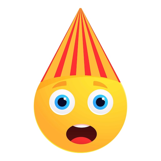 Vector shocked emoji wearing a striped birthday party hat