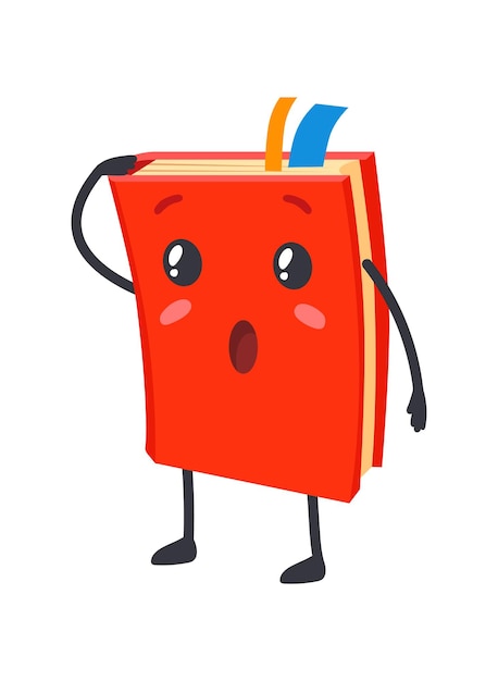 Shocked textbook. Mascot book with hands, surprised expression, cute character cartoon icon vector illustration