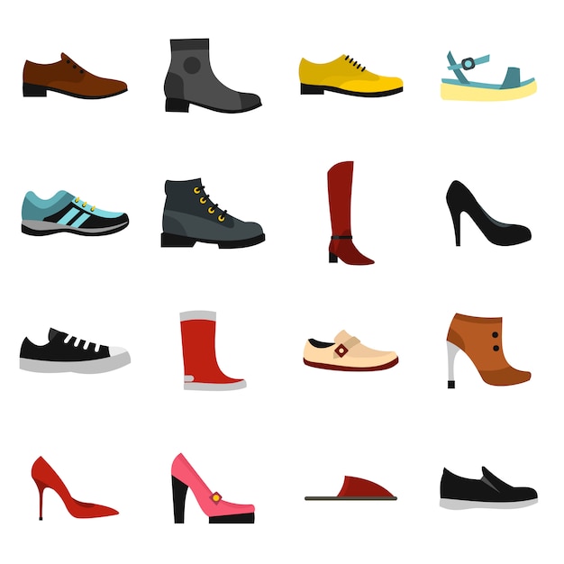 Shoe icons set in flat style