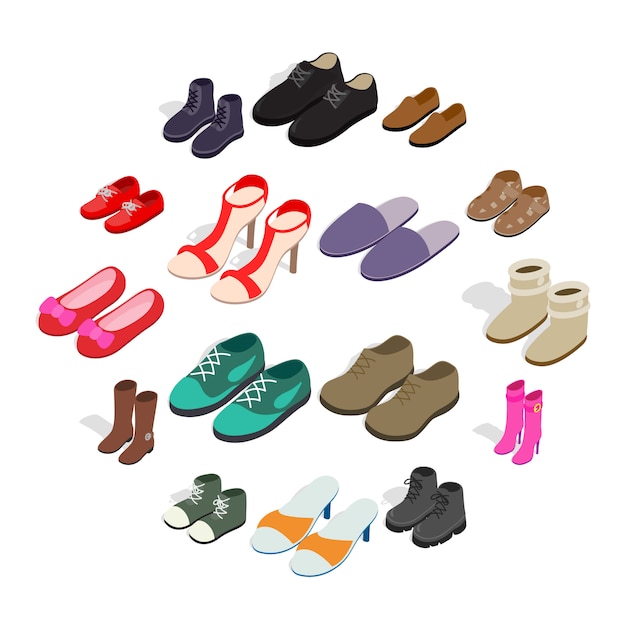 Shoe icons set in isometric 3d style