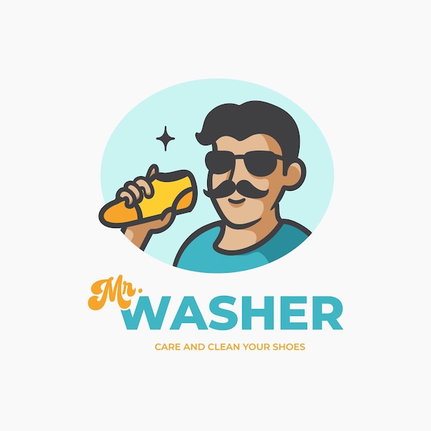 Shoes care and wash retro character mascot logo design template