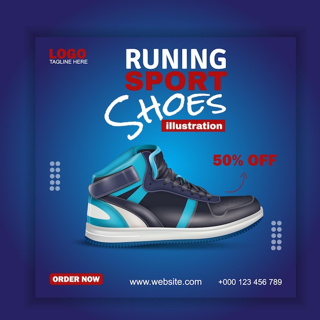 Vector shoes sale for social media post or square banner template design sport and tech poster design