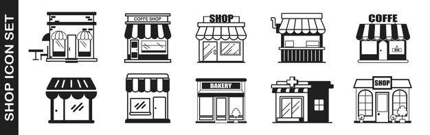 Vector shop building icon set set of store icon line design vector illustration