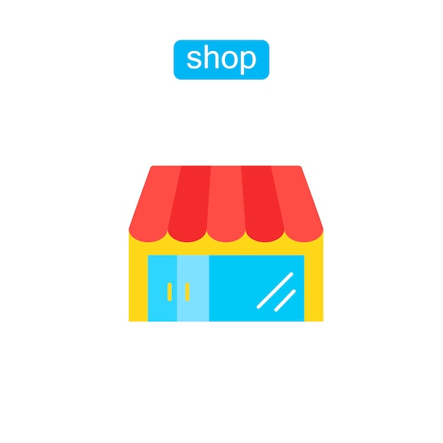 Shop building simple store icon Flat Illustration isolated on white background Vector Logo Design element for website brochure print media