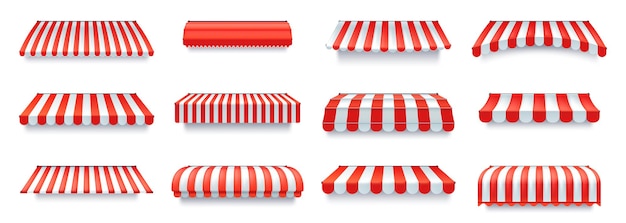 Shop canopy with red and white stripes