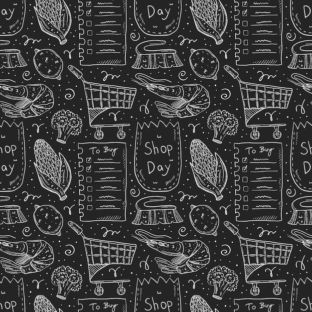 Shop day doodle seamless pattern