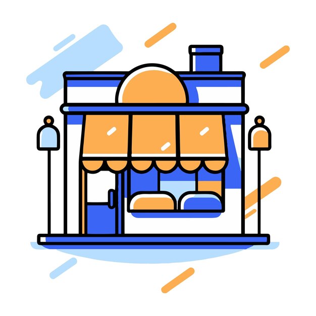 Shop front in flat line art style