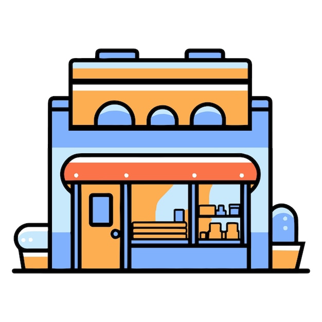 Shop front in flat line art style