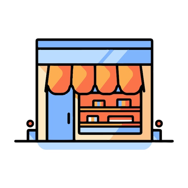 Shop front in flat line art style