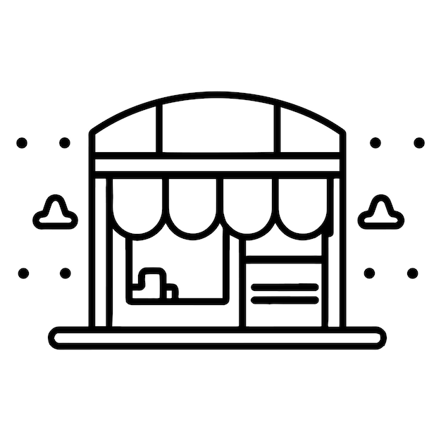 Shop front in flat line art style