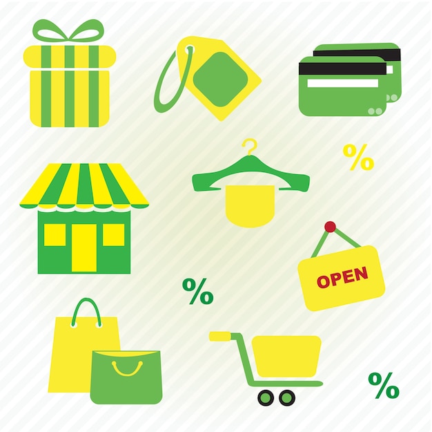 shop icon set green yellow