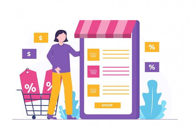 shop and invesment flat illustration