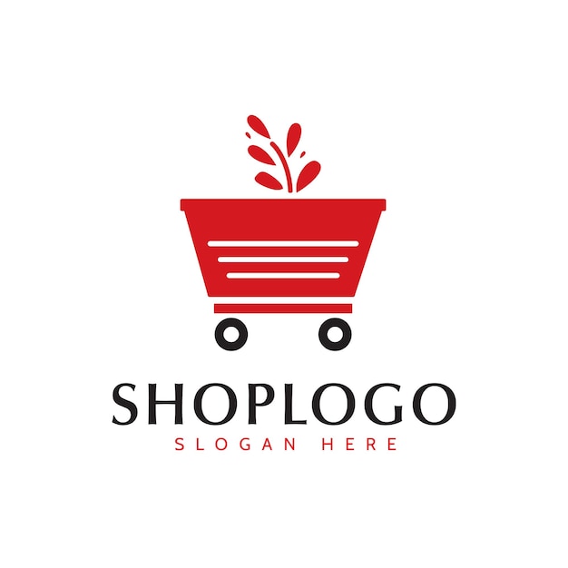 Shop logo design vector template. Shopping basket with plant icon.