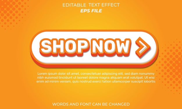 shop now effect font editable typography 3d text vector template