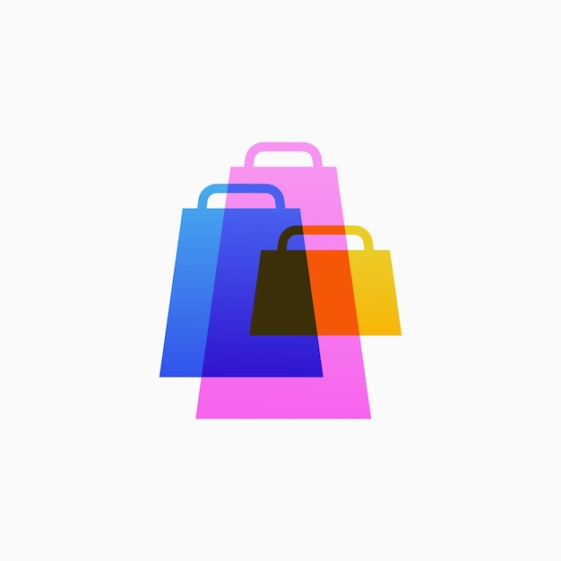 shop shopping bag three triple chart store logo vector icon illustration