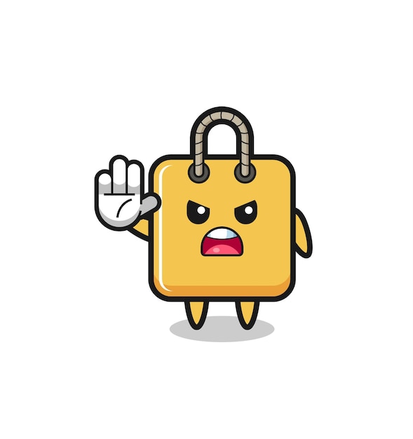 Shopping bag character doing stop gesture